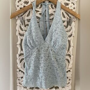 Wild Cat Y2K Lace VTG Halter Top Baby Blue Size Medium 2000s Party Festival club